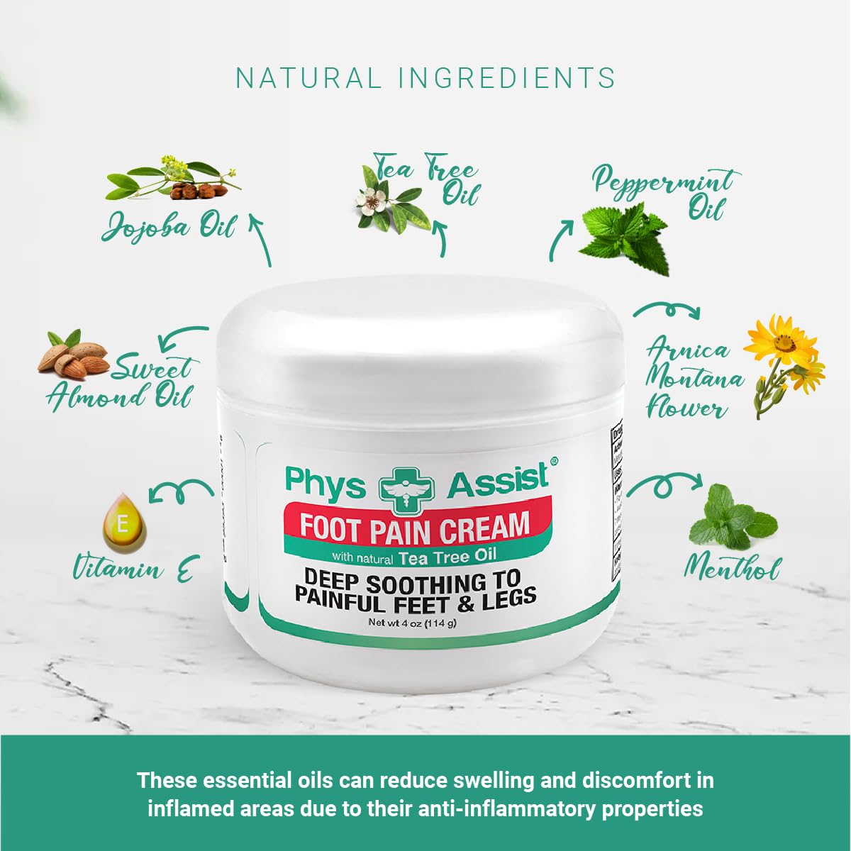 PhysAssist Soothing Foot Cream to Feet and Legs. 4 oz Jar