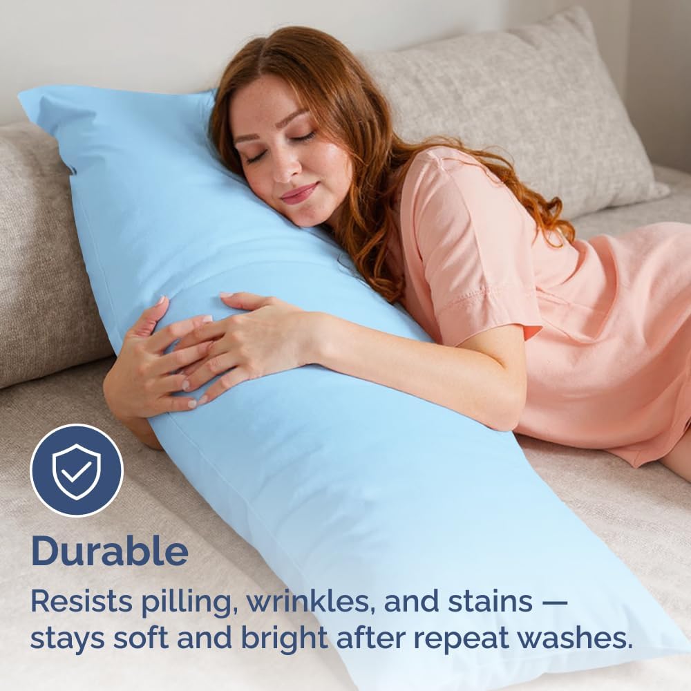 Long Pillowcases - Body Pillow Cover - Long Pillow Insert for Sleeping, Side Sleepers - Soft & Breathable Body Pillow Case with Envelope Enclosure - Comfy & Machine Washable - 20" x 54" (Light Blue)