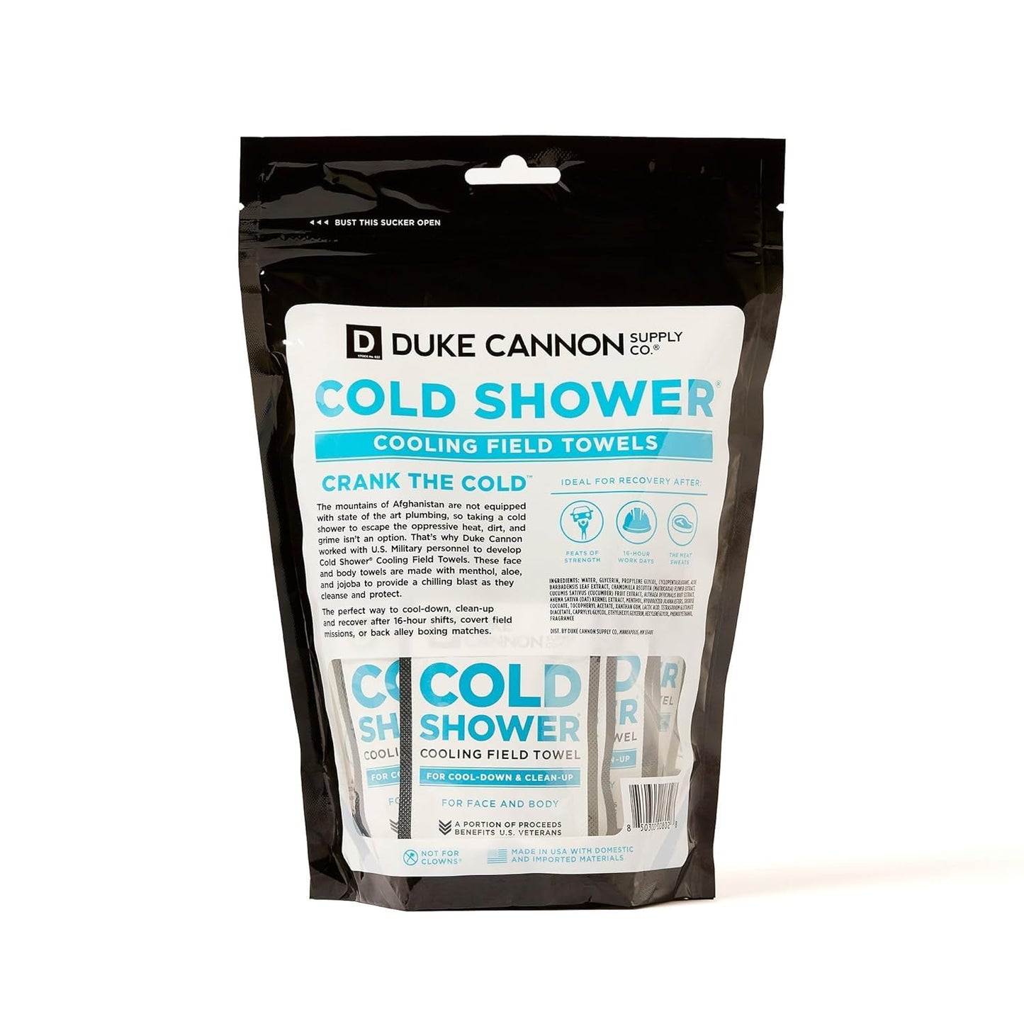 Duke Cannon Cold Shower Cooling Field Towels – Menthol Body Wipes for Men, No Rinse Face & Body Cleansing Wipes, 15 Individually Wrapped Towels (3 Pack)