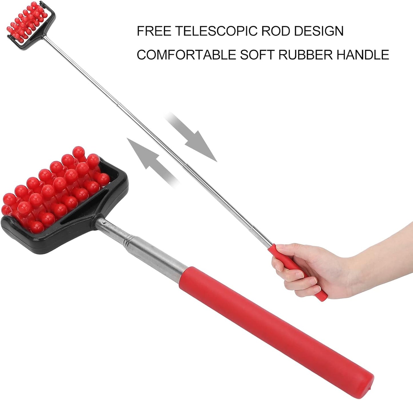 ZJchao Back Scratchers, Telescopic Massagers, Adjustable Muscle Roller for Back, Head, Arm - Portable Extendable Backscratchers for Men Women (Red)