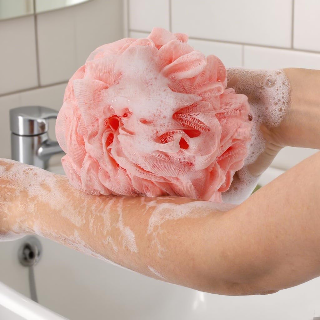 BTYMS 75g/Pc Large Loofah Bath Sponge, XL Exfoliating Puffs Shower Scrunchies Mesh Pouf for Body - Pack of 6