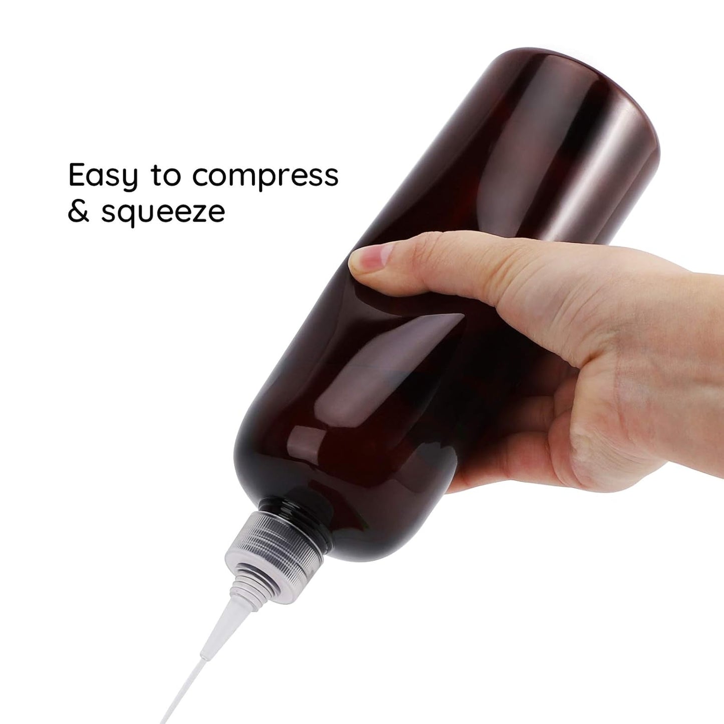 Segbeauty 16.9oz Amber Squeeze Bottles, 2 Packs 500ml Refillable Hair Dye Applicator Bottles with Twist Top Cap Tip, PET Brown Colored Angled Tip Plastic Empty Dyeing Tool for Hair Color Hairdressing