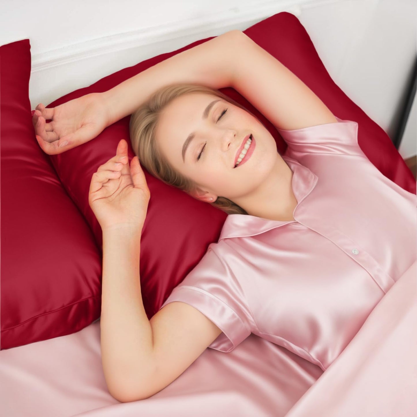 INSSL Silk Pillowcase r Women, Mulberry Silk Pillowcase for Hair and Skin and Stay Comfortable and Breathable During Sleep 1 Pc(Dark Red,King)