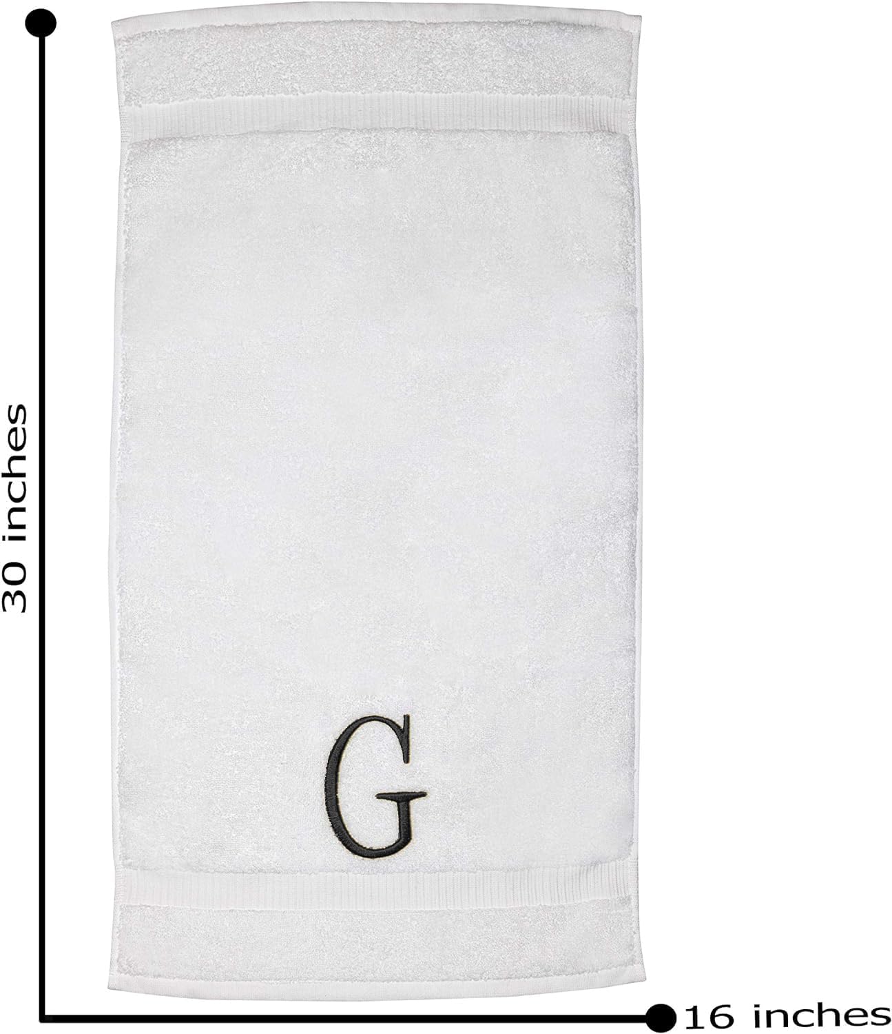 Dark Gray Powder Room Hand Towel - Monogram Initial Hotel Quality Decorative Embroidered Luxury Towel for Spa - GOTS Organic Certified - Set of 2 Letter G