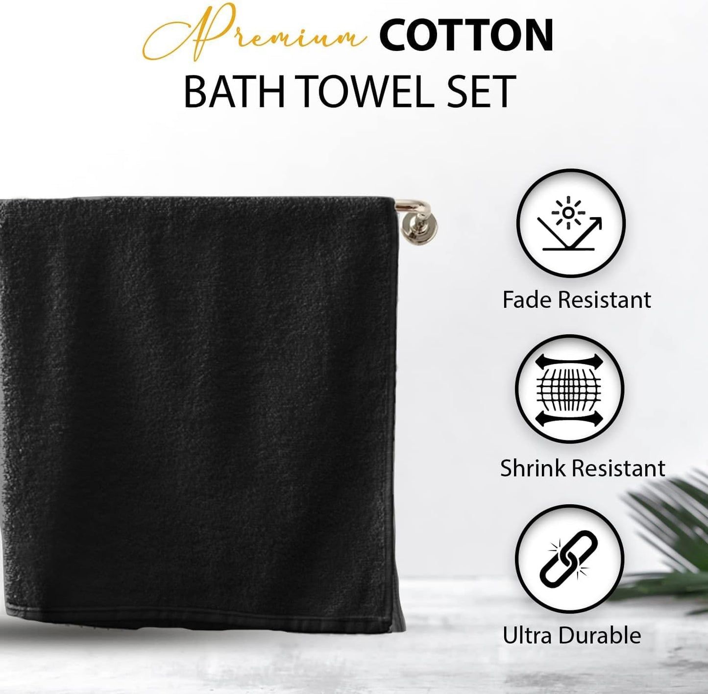 100% Cotton Bath Towels, 24x48 Pack of 6 Towels, Quick Dry, Highly Absorbent, Soft Feel Towel, Gym, Spa, Bathroom, Shower, Pool, Luxury Soft Towels (Black, 24x48-6 Pack)