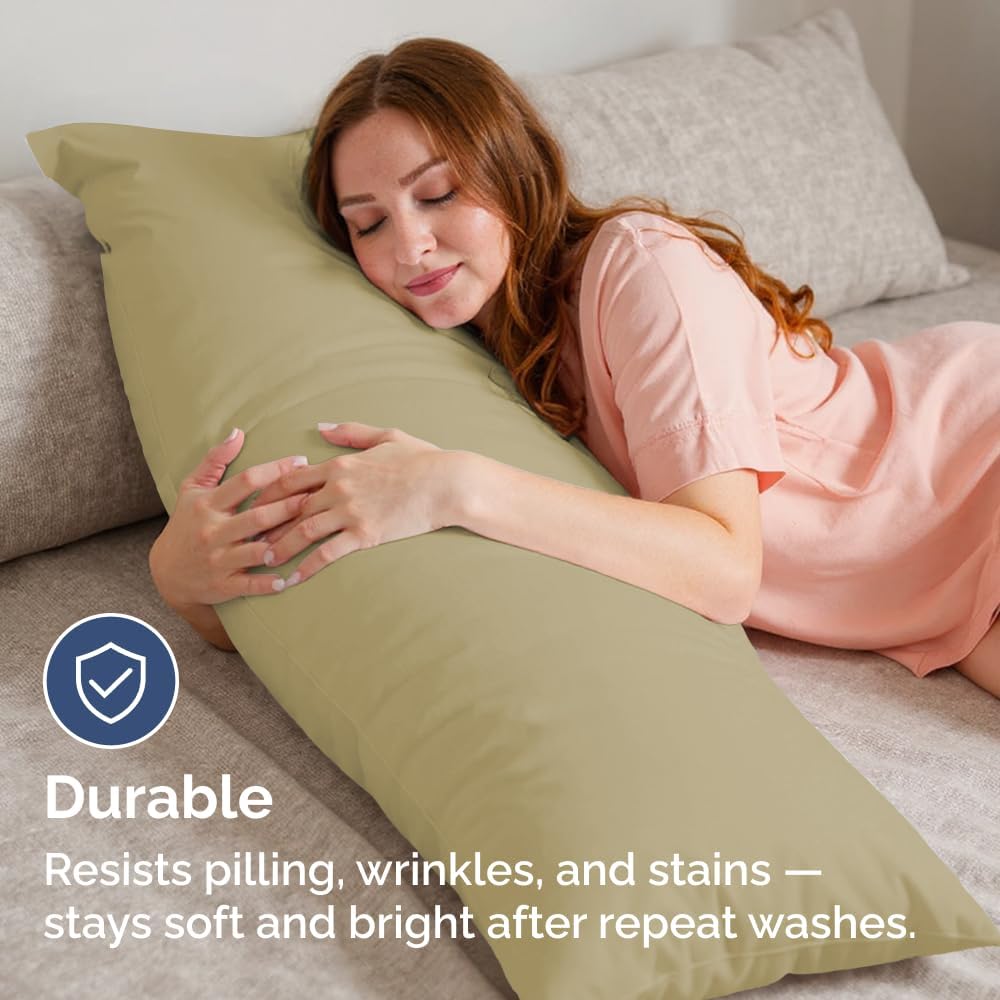 Long Pillowcases - Body Pillow Cover - Long Pillow Insert for Sleeping, Side Sleepers - Soft & Breathable Body Pillow Case with Envelope Enclosure - Comfy, Cozy & Machine Washable - 20" x 54" (Beige)