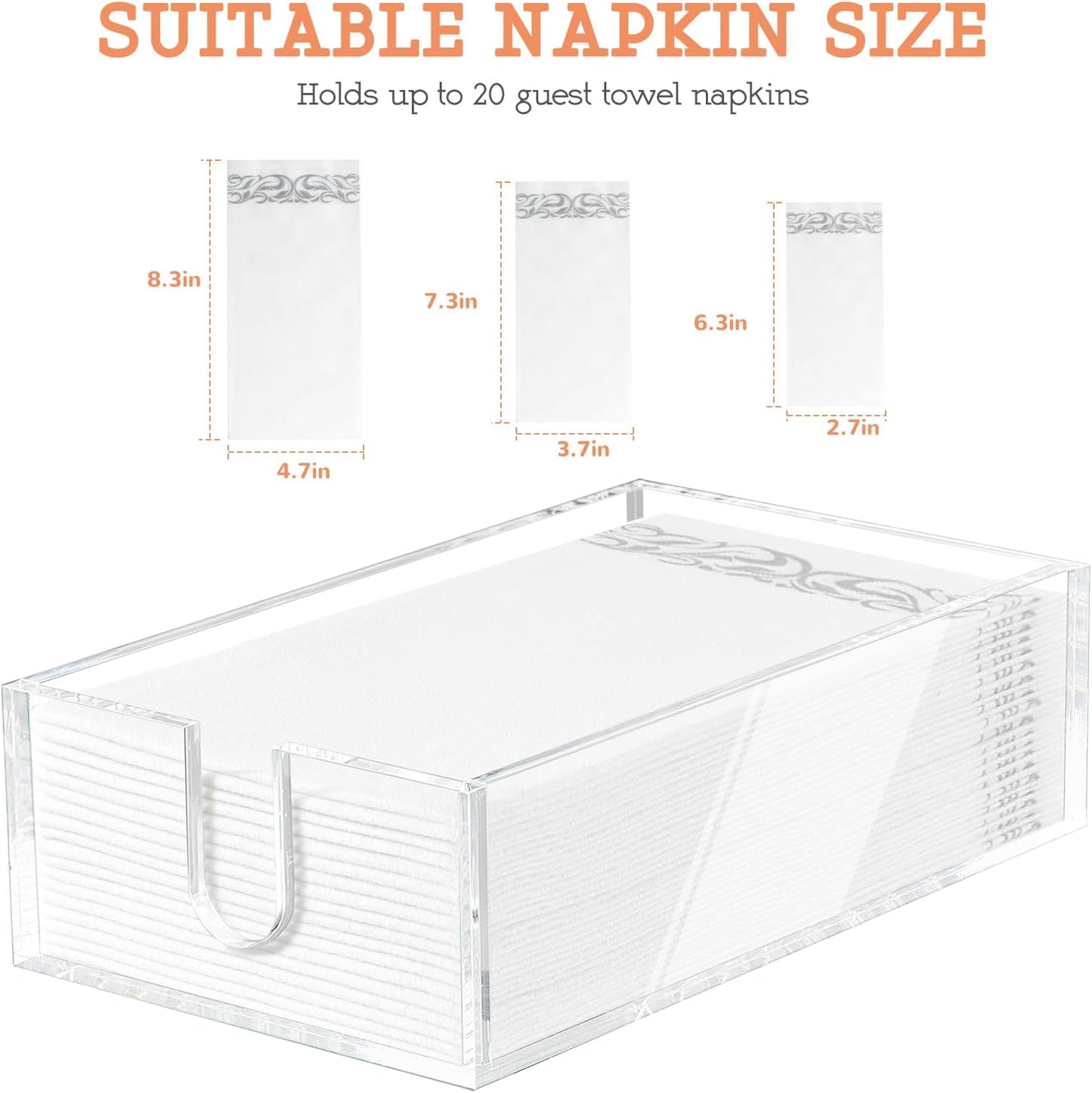 Acrylic Napkin Holder - Clear Thicker Guest Towel Holder Tray for Bathroom Kitchen Dining Room, Disposable Paper Hand Towels?0.2in Thickness?