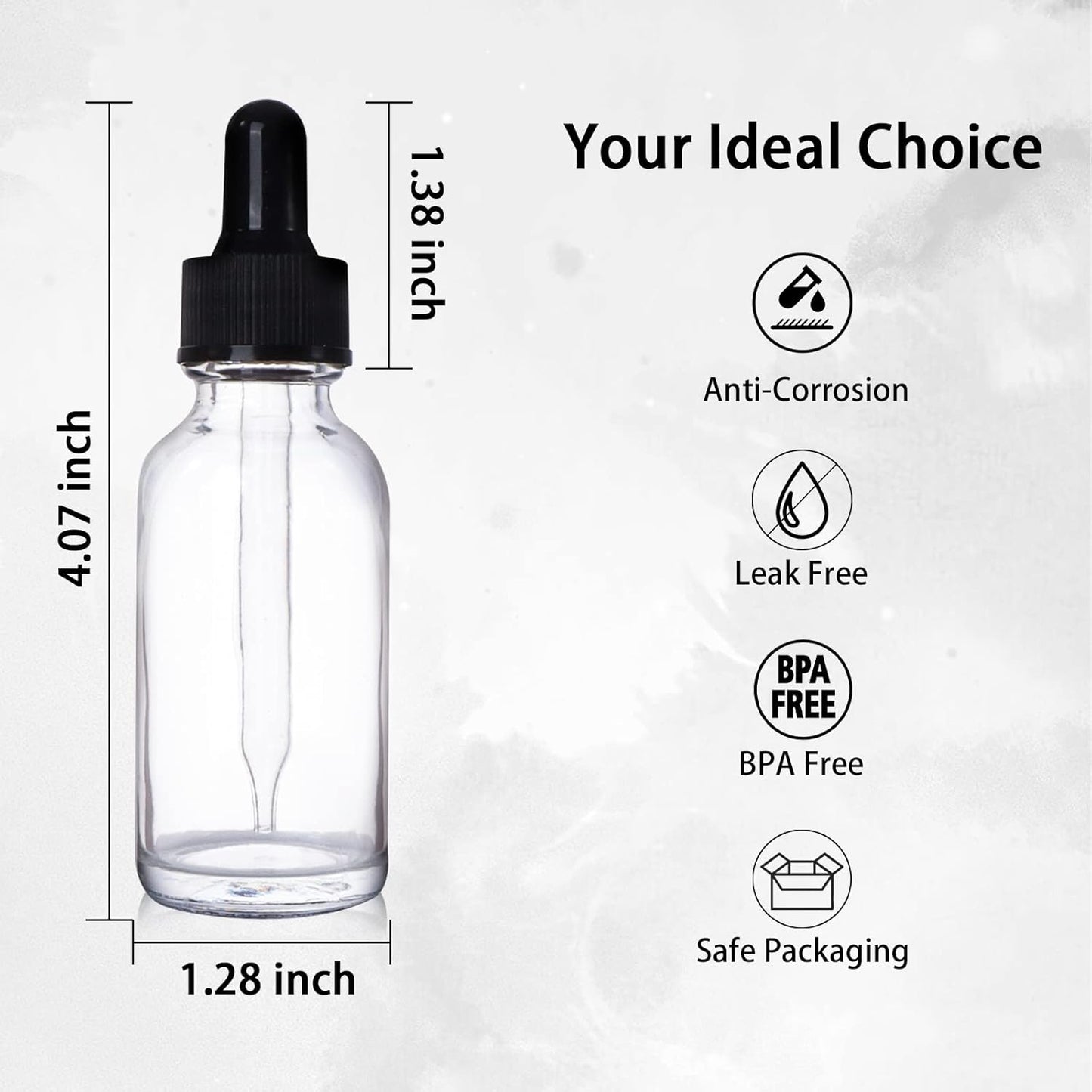 48 Pack 1oz Clear Glass Bottles with Glass Eye Droppers for Essential Oils, Perfumes & Lab Chemicals (Brush, Funnels, 2 Extra Droppers, 54 Pieces Labels & 30ml Measuring Cup Included)
