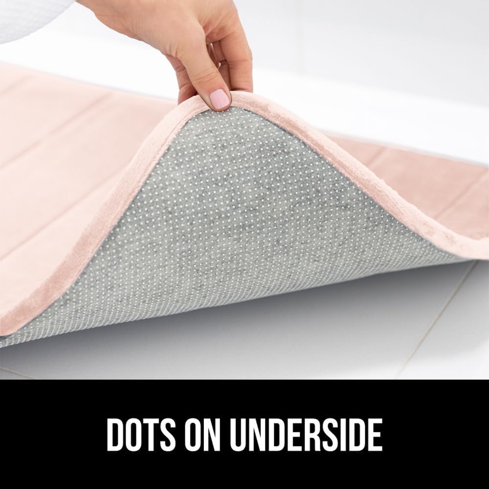 GORILLA GRIP Memory Foam Bath Mat, Soft Absorbent US Designed Bathroom Rug, Gripping Dots Machine Washable Bathmat, Cushioned Floor Mats, Shower Sink Rugs Room Décor Accessories, 24x17 Pink