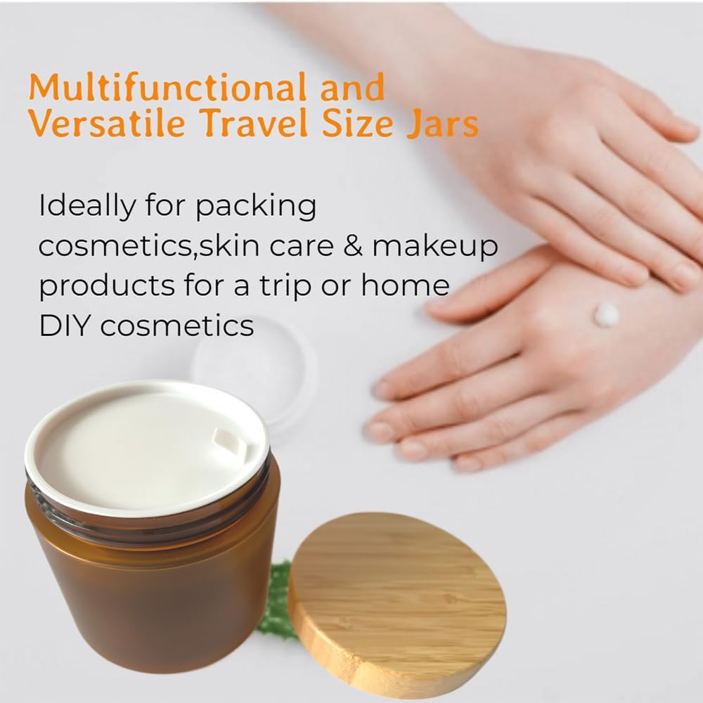 Empty Bamboo Lid Jar 16oz/500g,Refilable Plastic Round Cosmetic Containers for Powder,Body Butter,Cream,Lotion,Wide Mouth Makeup Sample Storage Pot Dispenser(Brown Color)