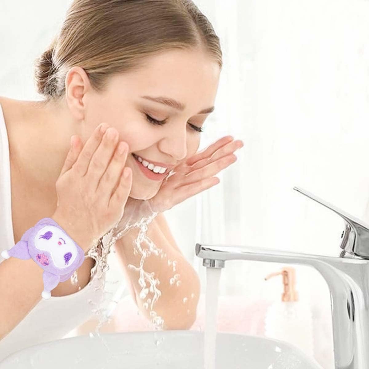 Kawaii Spa Headband and Wristband Set for Face Washing, Cute Soft Skincare Headbands for Women Girls, Fluffy Makeup Headband for Washing Face, Bath, Shower, Beauty