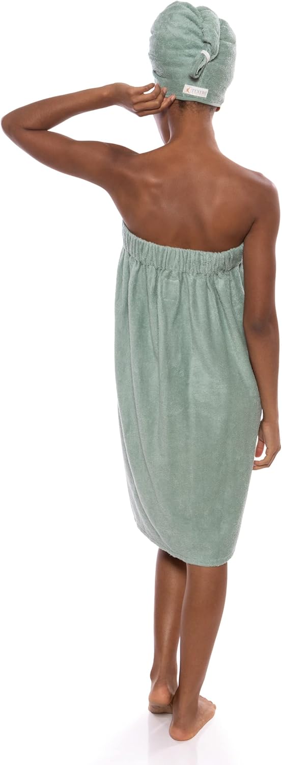 TexereSilk Women's Towel Wrap - Modal & Organic Cotton Blend (Lily Green, Small/Medium)