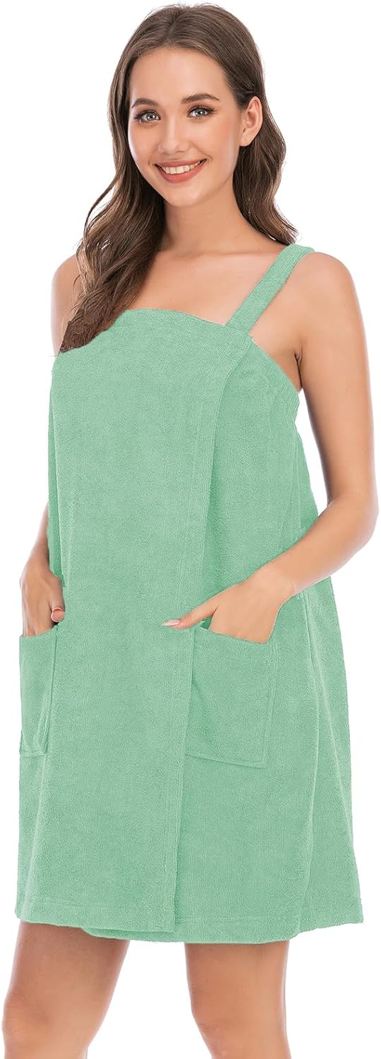 Veseacky Women Bath Wrap Towel for Womens Shower with Pocket Adjustable Spa Robe & Facial Headband