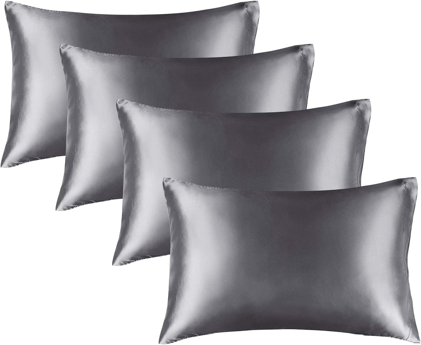 BEDELITE Satin Pillowcase for Hair and Skin, Super Soft Similar to Silk Pillow Cases 4 Pack with Envelope Closure, Cooling Pillowcases for Women Men (20"x30" Queen Size, Dark Grey)