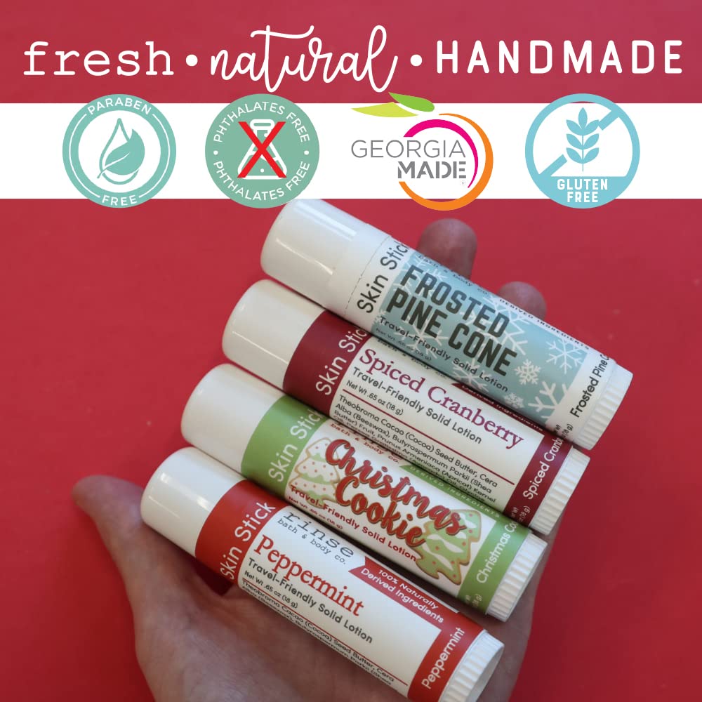 Rinse Bath & Body Frosted Pine Cone Solid Lotion Stick - Natural Lotion Bar w/Shea and Cocoa Butter | Moisturizing No Mess Travel Lotion w/Beeswax,Apricot & Refined Avocado Oil |Vegan | Handmade |.5oz