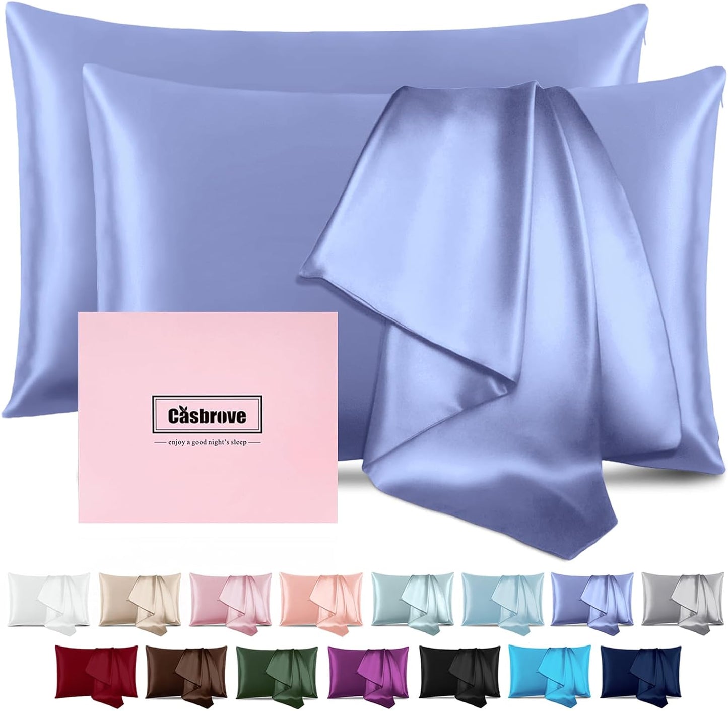 Mulberry Silk Pillow Cases 2 Pack - Soft, Breathable Natural Silk Pillowcase with Zipper - Cornflower Blue (Queen)