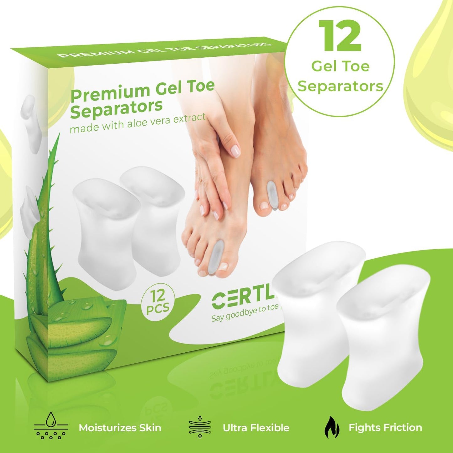 Gel Toe Spacers - for Straightening Overlapping Toes - Ideal for Bunions, Corns, Blisters & Rubbing - Comfortable Toe Separators for Men and Women - 12 Pack Clear