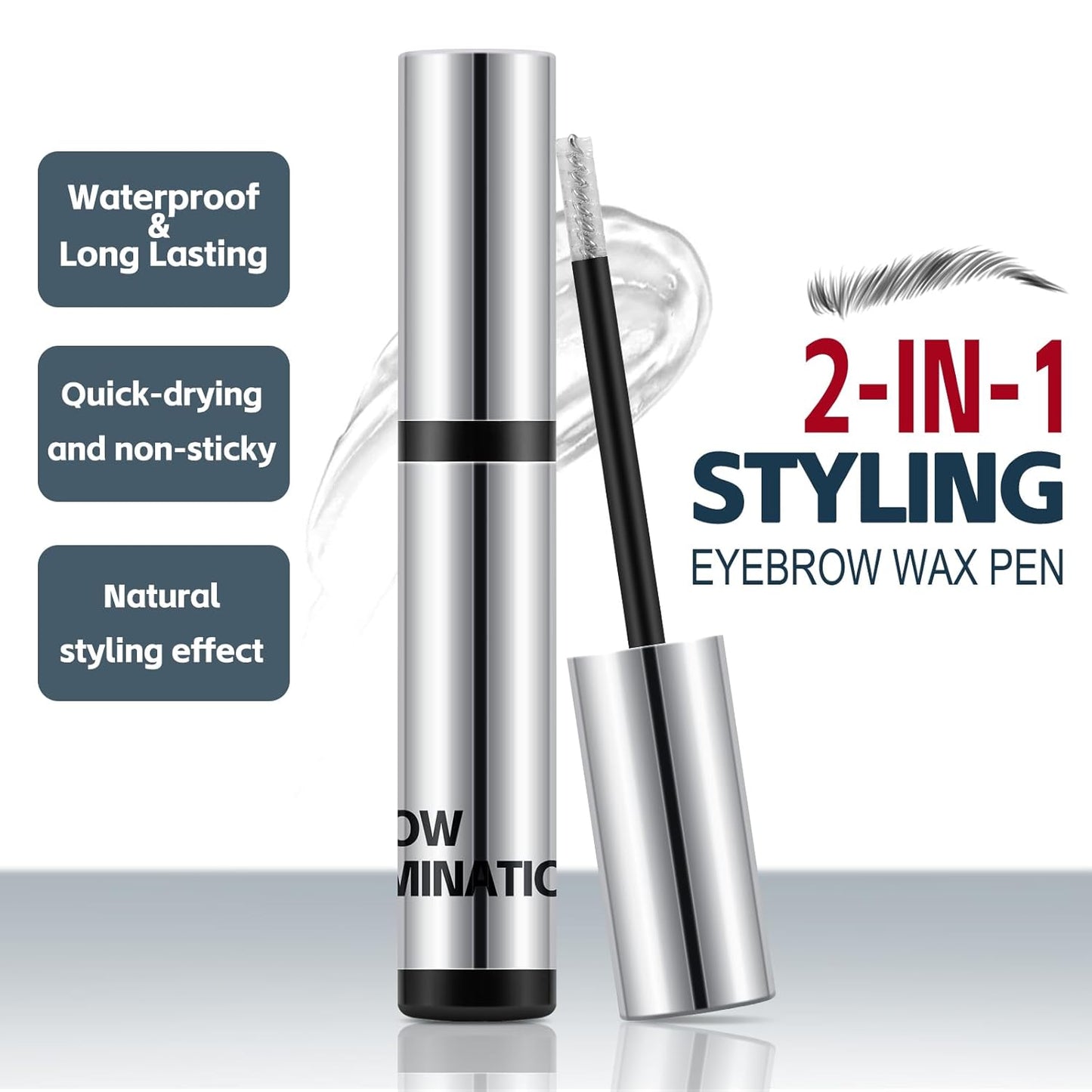 Boobeen Brow Wax Clear, Waterproof Eyebrow Wax Styling Pencil, Shaping with Slanted Tip Application, Long-Lasting Hold