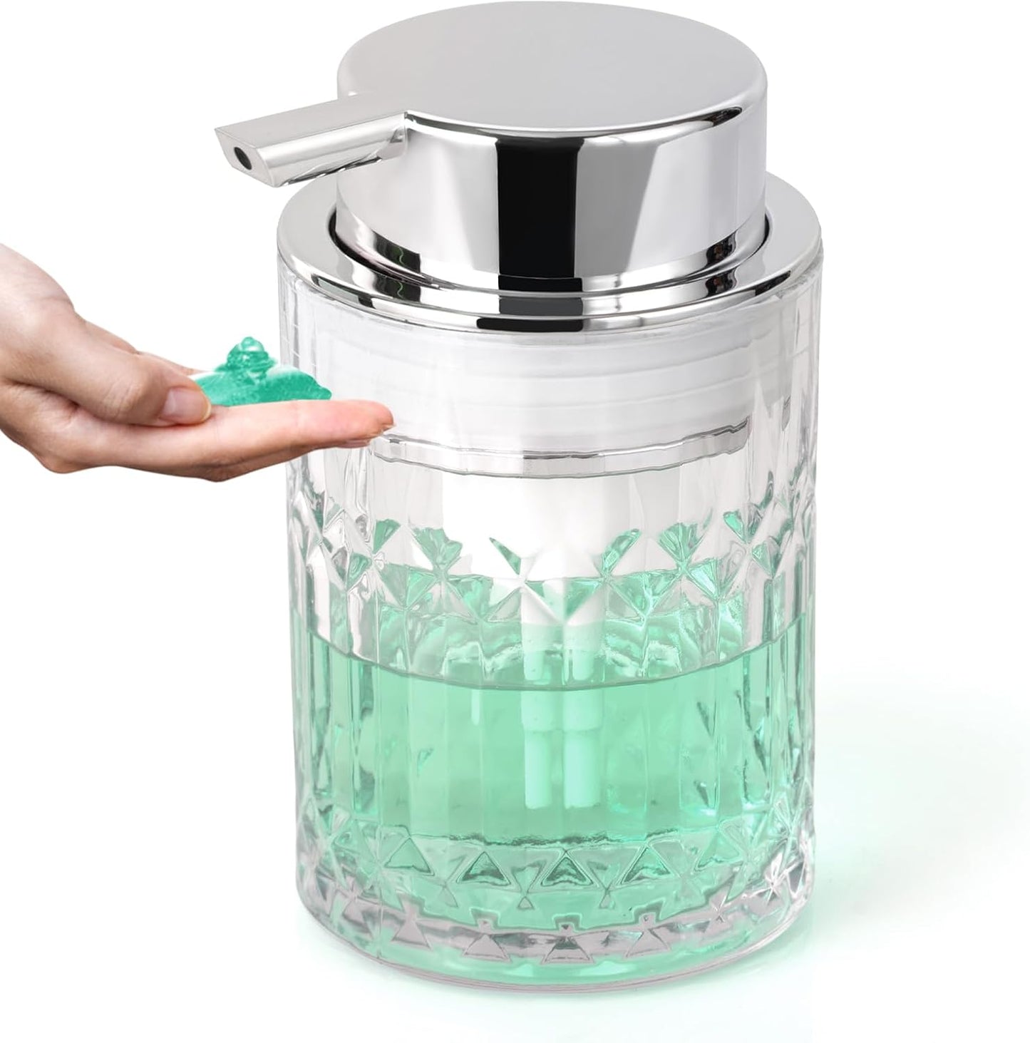 Bathroom Glass Soap Dispenser with Durable Rust-Proof Plastic Liquid Pump (Can't Foam) Hand Lotion Dispenser Antislip Shampoo Kitchen 10oz