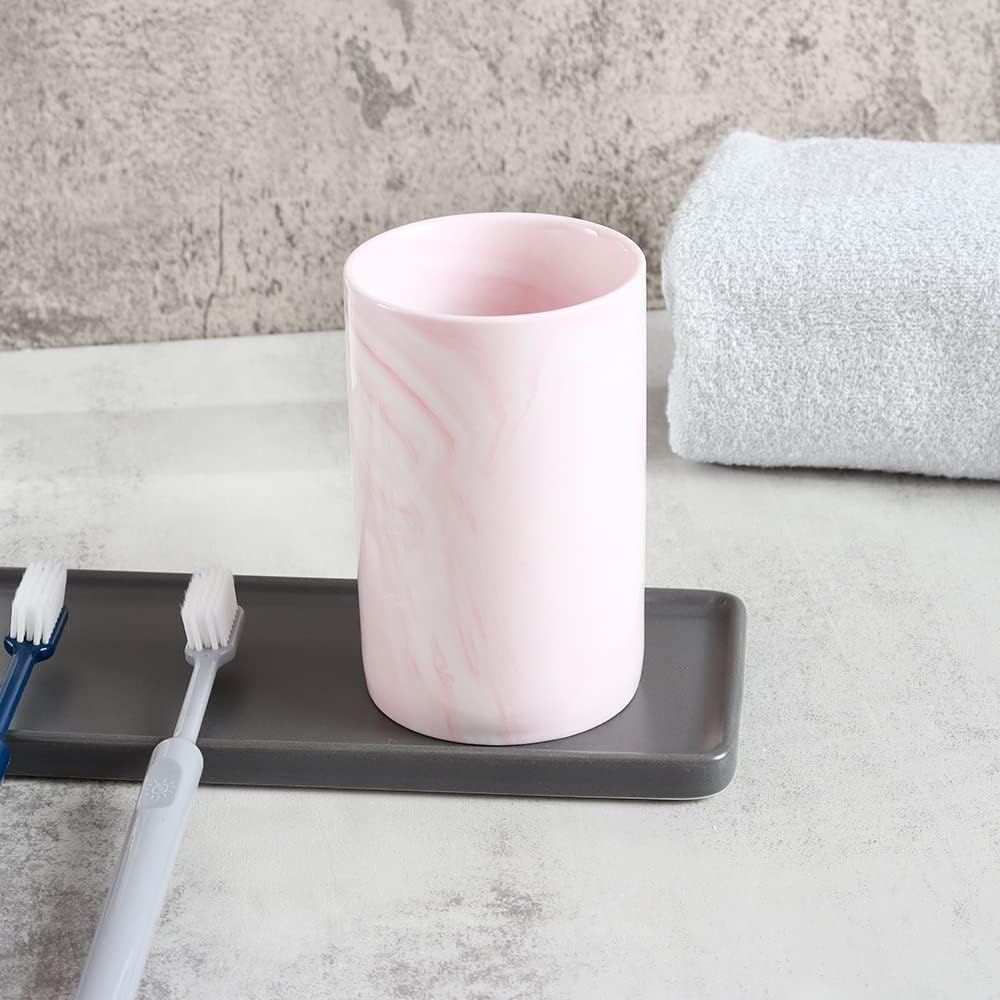 Ceramic Toothbrush Holder, Bathroom Cup, Drinking Mug, Coffee Cups, Marble Pattern Pen Holders, 300ml/Pcs (Pink)