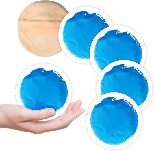 WORLD-BIO Small Ice Packs for Injuries, 5 Pack Reusable Round Ice Packs for Face, Warm & Cold Compress with Cloth Backing & Sleeve for Pain, Toothache, Migraine Relief