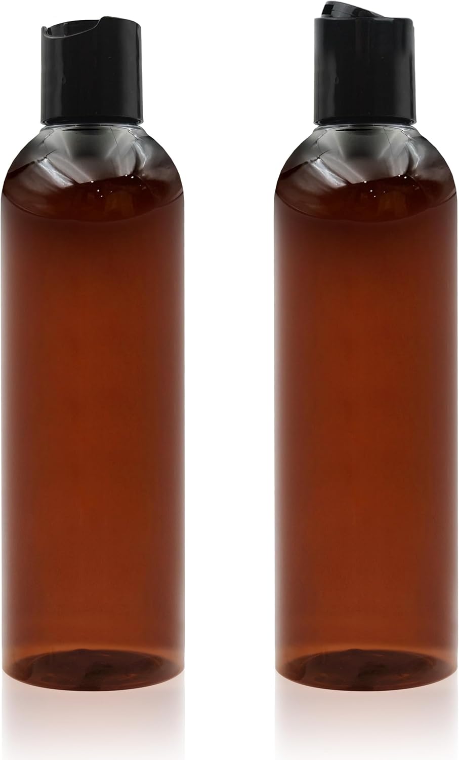 2 Pack 8 oz Amber Plastic Squeeze Bottles with Black Disc Caps Refillable Empty Travel Containers Bottles for Shampoo Conditioner Toiletries Lotions Oils BPA Free
