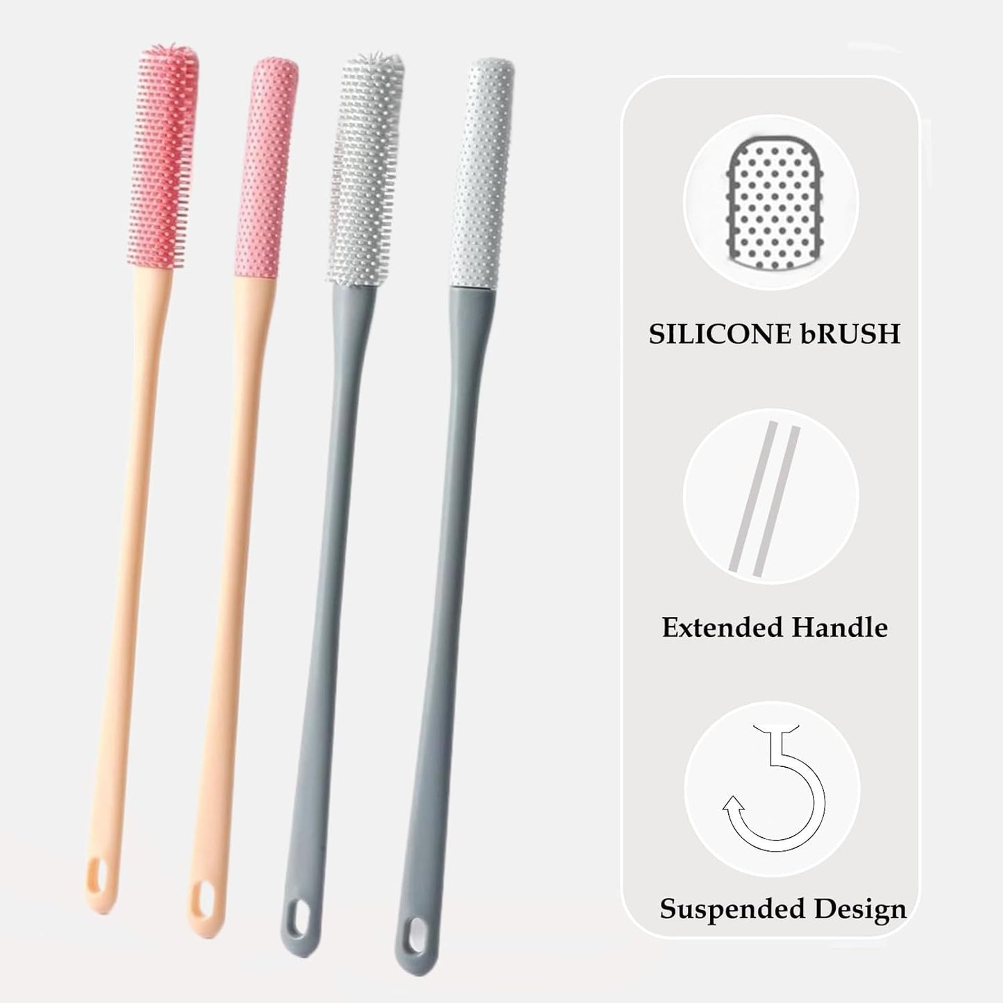 Toe Cleaning Brush,15.7" Foot Scrubber in Shower with Long Handle Shower Foot Scrubber Foot Brush Toe Scrubber for Exfoliating for Men,Women and Seniors(Pink)