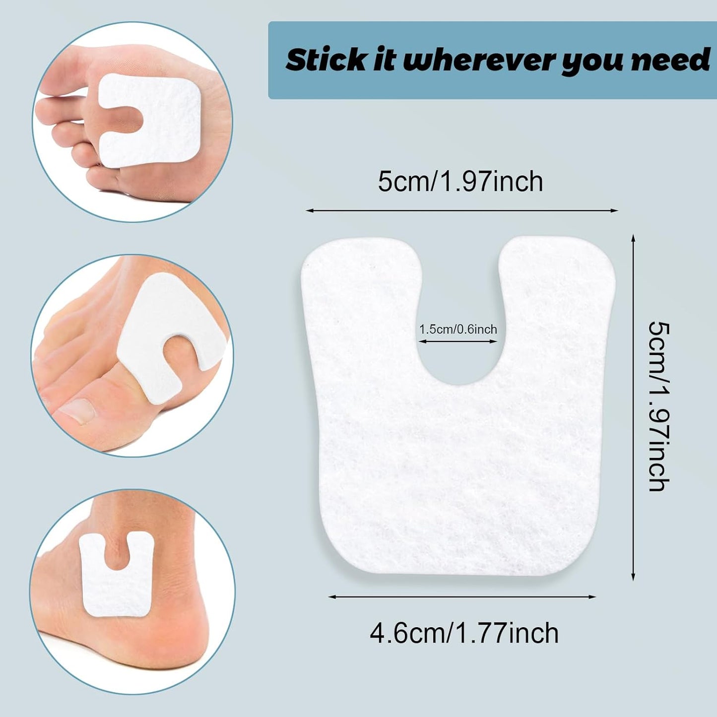 36 Pieces U Shaped Felt Pads Horseshoe Metatarsal Pads Callus Forefoot Foot Pads Pain Relief Foot Cushion Protect Calluses from Rubbing on Shoes Reduce Foot and Heel Pain(White)