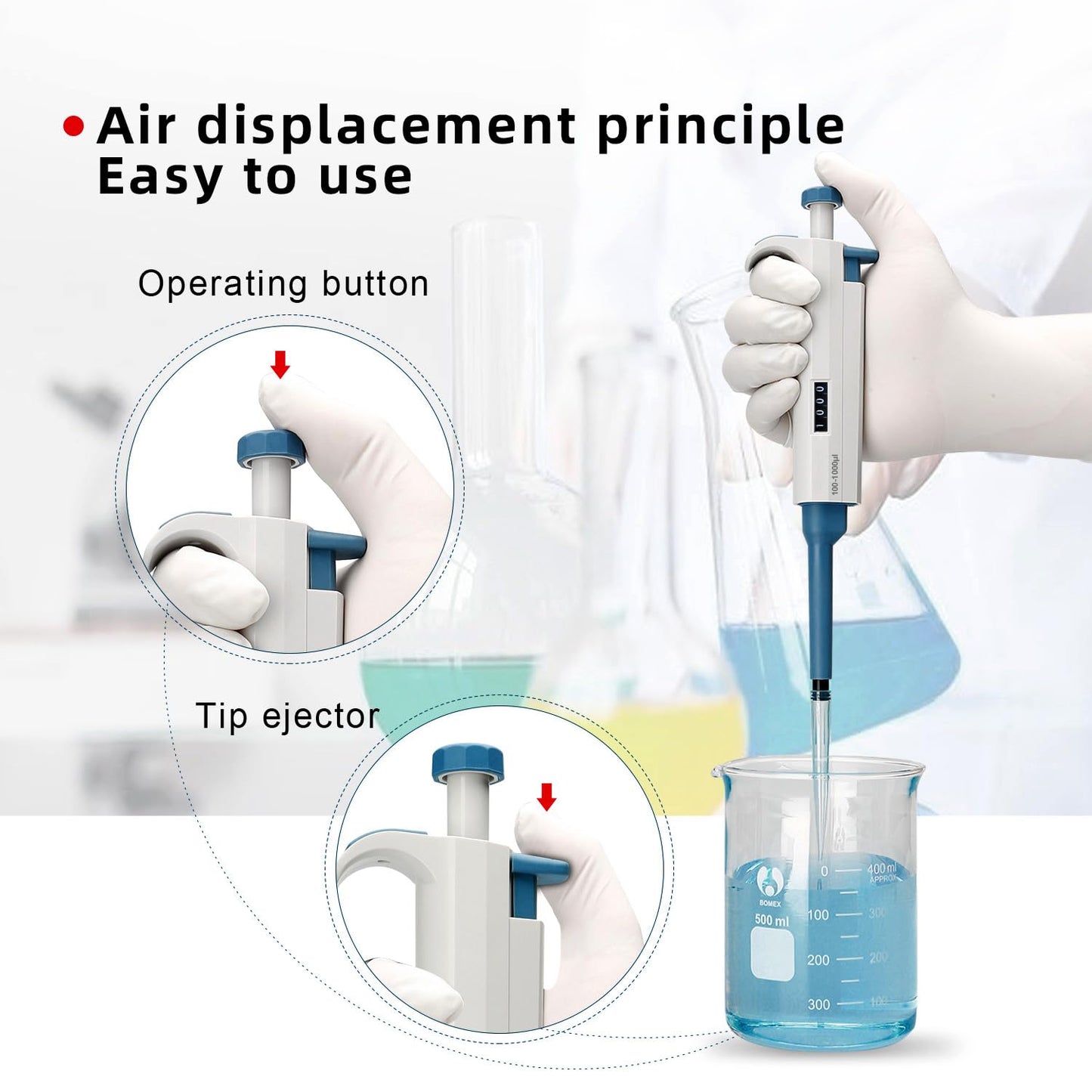 Micropipette 0.5-10ul, Adjustable Pipettor for Laboratory, Single Channel Lab Pipette,Half-Autoclavable