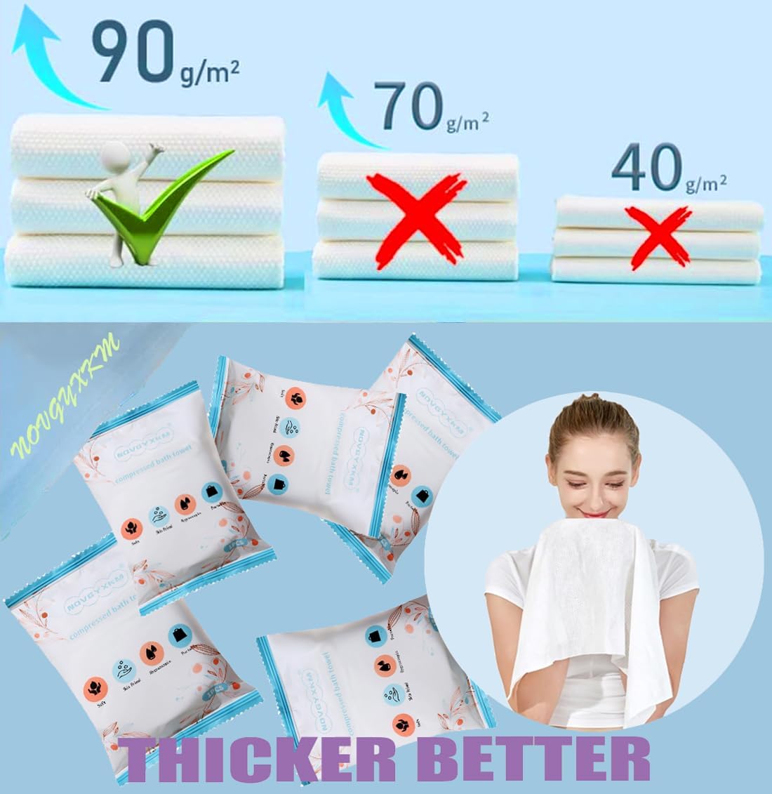 6 Packs Large Compressed Towel 56'' x 28'' Disposable Cotton Bath Towels Portable Thick Paper Towel Reusable Suitable for Hiking Camping Beach Swimming and Traveling (6)