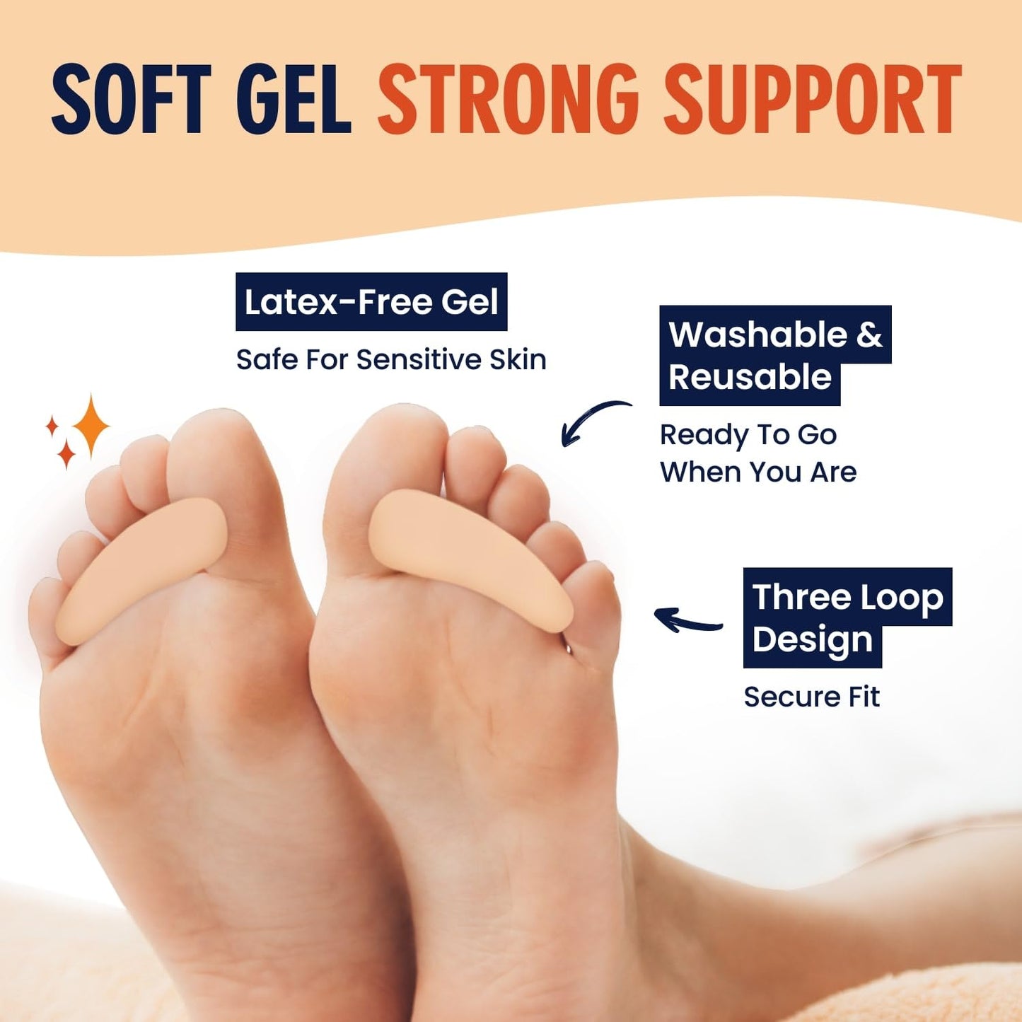 Dr. Frederick's Original Hammer Toe Gels - 2 Pairs - All-Day Relief for Crooked & Overlapping Toes - Soft Cushioning - Symptomatic Support for Toe Alignment - Beige - 3 Loop Design