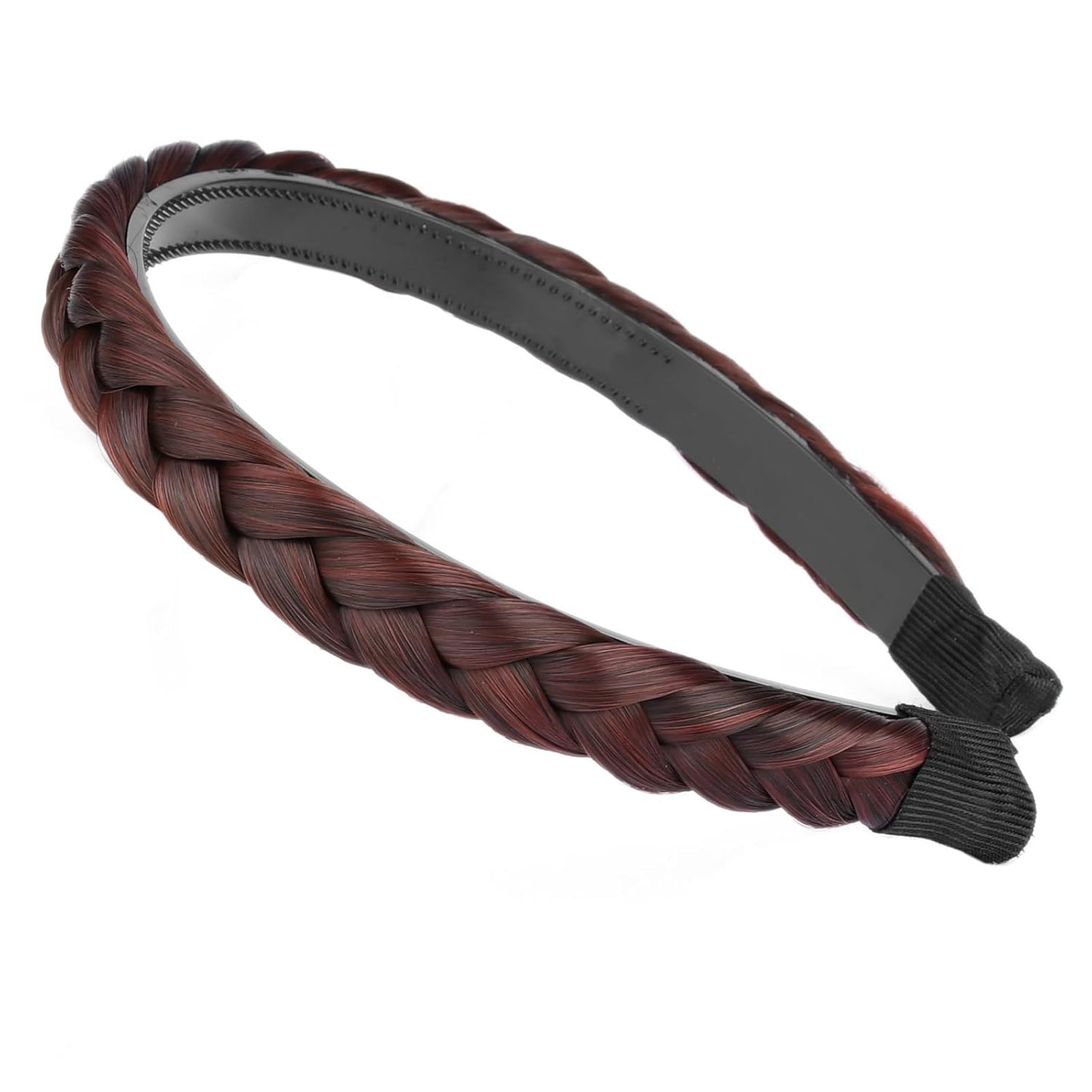 DIGUAN Width 0.9 inches Synthetic Hair Plaited Headband Braid With Teeth Hair Band Accessories for Women Girl (Plum Burgundy)