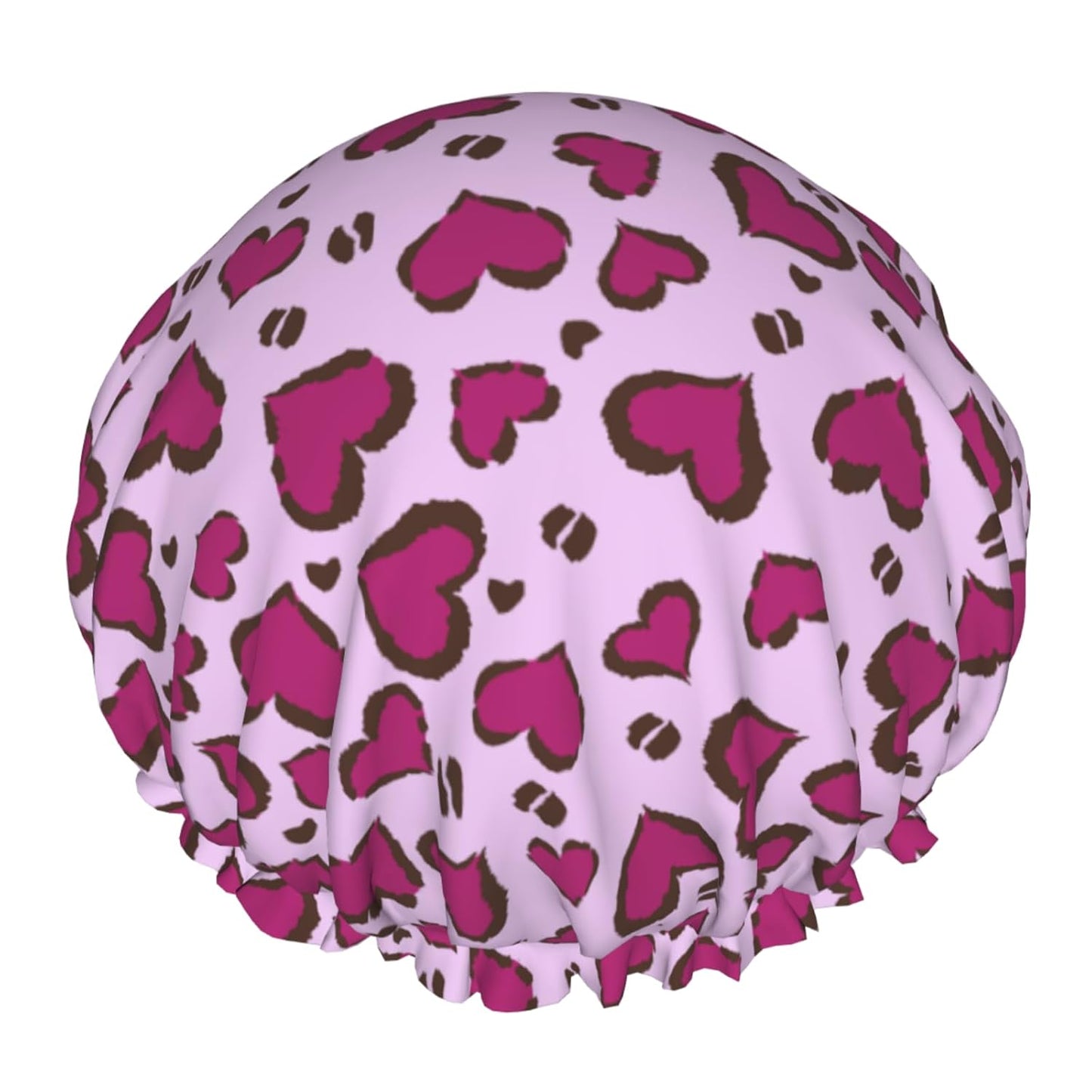 Leopard Print Shower Caps Purple Heart Dual-Layer Waterproof Bath Hat Reusable Hair Caps Elastic Hair Hat for Shower Cooking Clean Makeup Travel