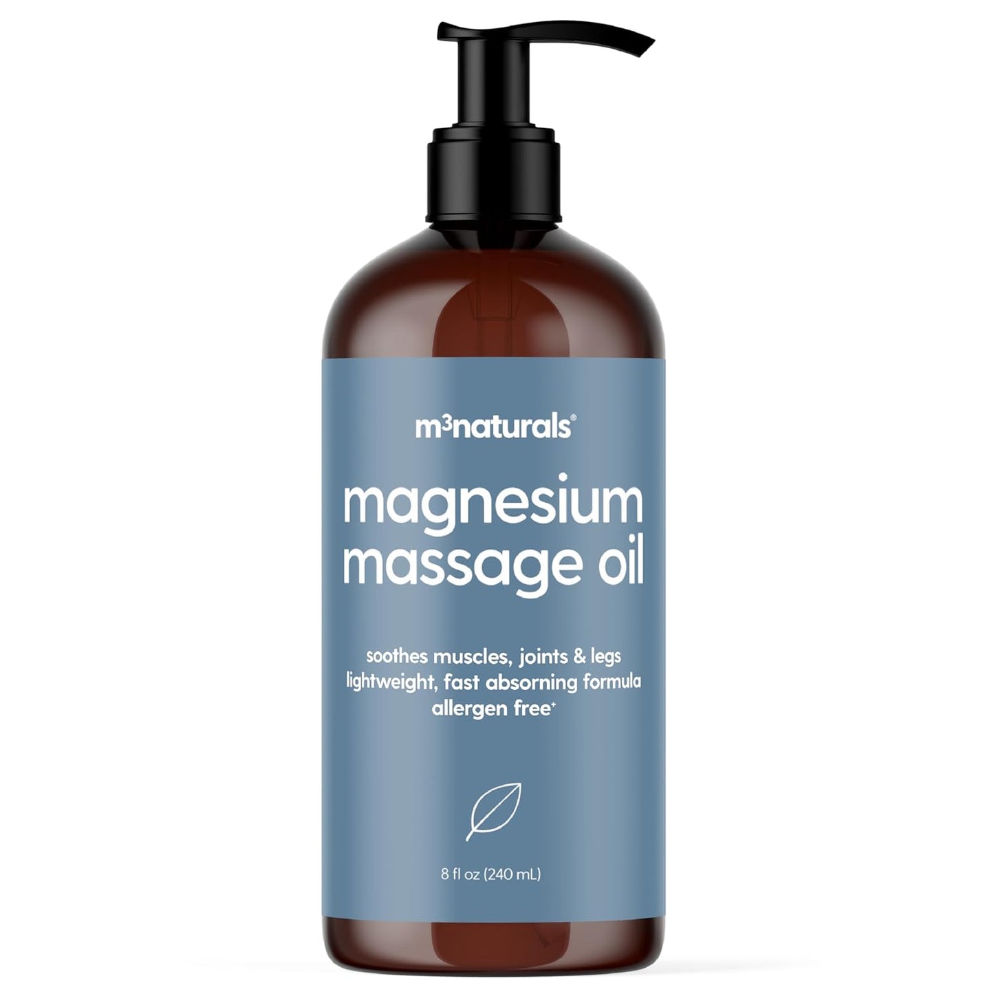 Magnesium Massage Oil for Sore Muscles, Feet, Joints and Leg Cramps, Helps with Sleeping and Post-Workout Recovery, for Sensitive Skin, 8 fl oz by M3 Naturals