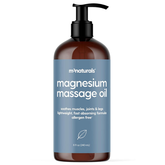 Magnesium Massage Oil for Sore Muscles, Feet, Joints and Leg Cramps, Helps with Sleeping and Post-Workout Recovery, for Sensitive Skin, 8 fl oz by M3 Naturals