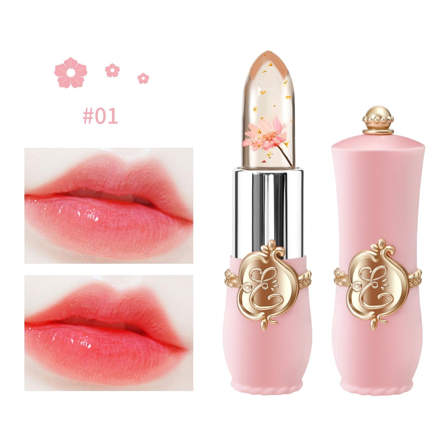 BestLand 3 Pcs/Set Flower Jelly Lipstick Set Temperature Change Moisturizer Long Lasting Nutritious Balm Magic Color Change Lip Gloss (3Pcs Flower Jelly Lipstick 010203)