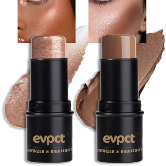 evpct 2Pcs Face Cream Contour Bronzer Sticks Makeup Highlighter Highlight Almond Mocha Creme Cheek Contour Sticks contorno en crema Bronzing Foundation Face Contour Stick Kit,1+10 New Medium
