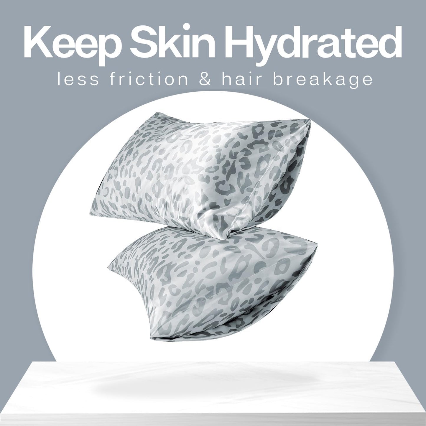 MR&HM Satin Pillowcase for Hair and Skin, Silk Satin Pillowcase 2 Pack, King Size Pillow Cases Set of 2, Silky Pillow Cover with Envelope Closure (20x36, Silver Leopard)