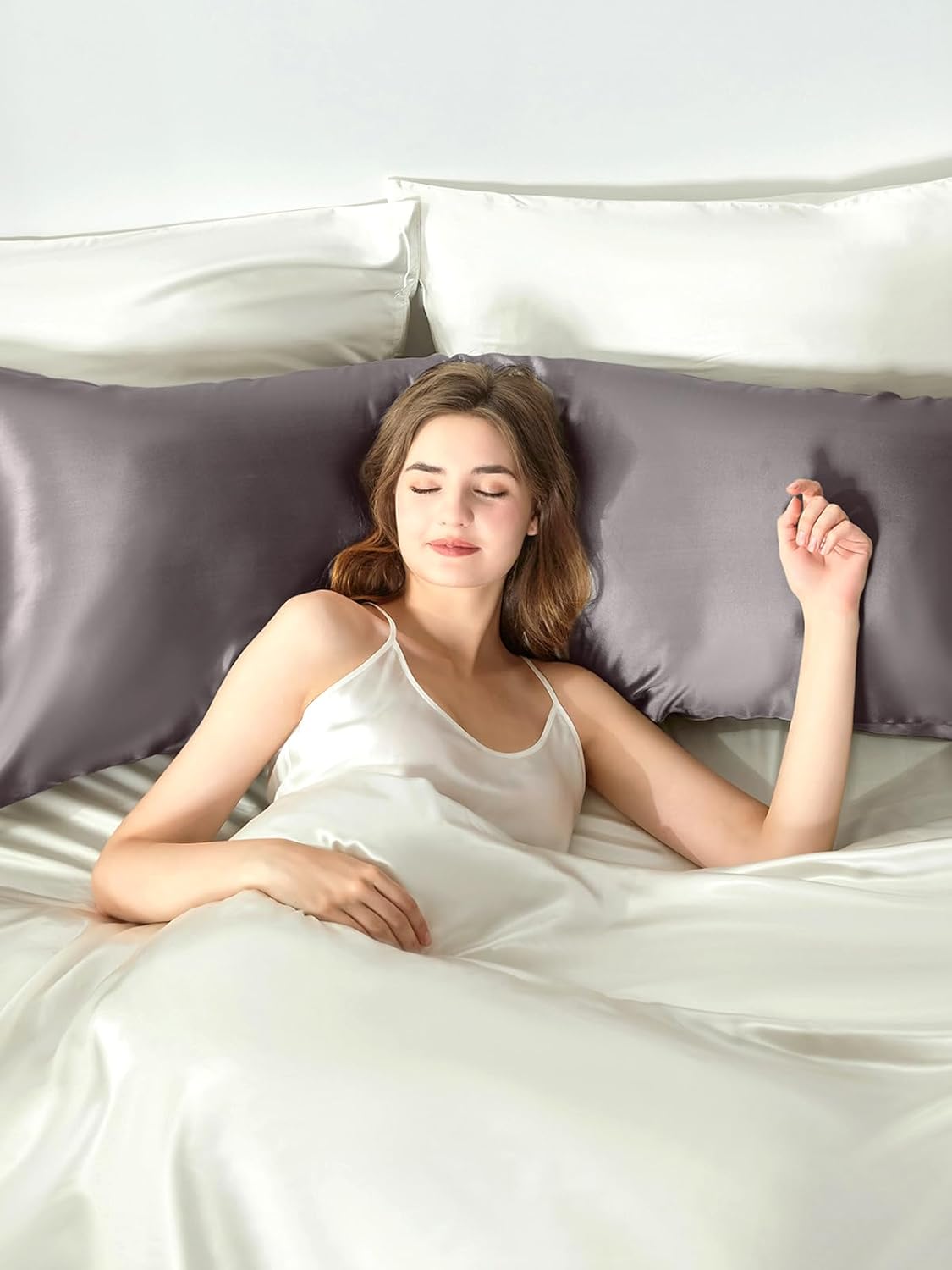 THXSILK Mulberry Silk Body Pillow Case, 100% Mulberry Silk Pillowcase for Hair and Skin, Natural Mulberry Ultra-Soft Silk Zipper Pillow Cover, 1pc (Dark Gray, Body Size 20"x54")