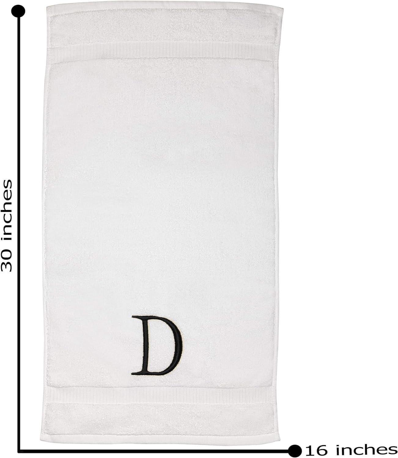 Black Luxury Hand Towel for Bathroom - Monogrammed Initial Hotel Quality Decorative Embroidered Towel for Powder Room, Spa - GOTS Organic Certified - Set of 2 Letter D