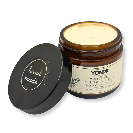 Tallow & Hemp Body Butter – Whipped Grass‑Fed Tallow + Hemp Seed Butter – Calming Chamomile/Sandalwood/Lavender – Deep Hydration for Dry & Sensitive Skin (2 oz)