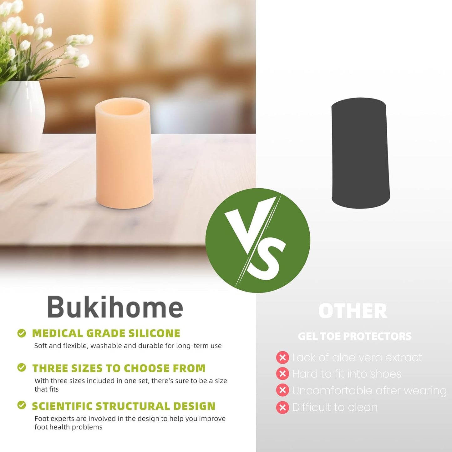 Bukihome Silicone Toe Protectors – 14 Pack Silicone Toe Sleeve for Hammer Toes, Corns, Calluses, Blisters – Soft Gel Protector Toe Cushions for Pain Relief (Beige, Small)