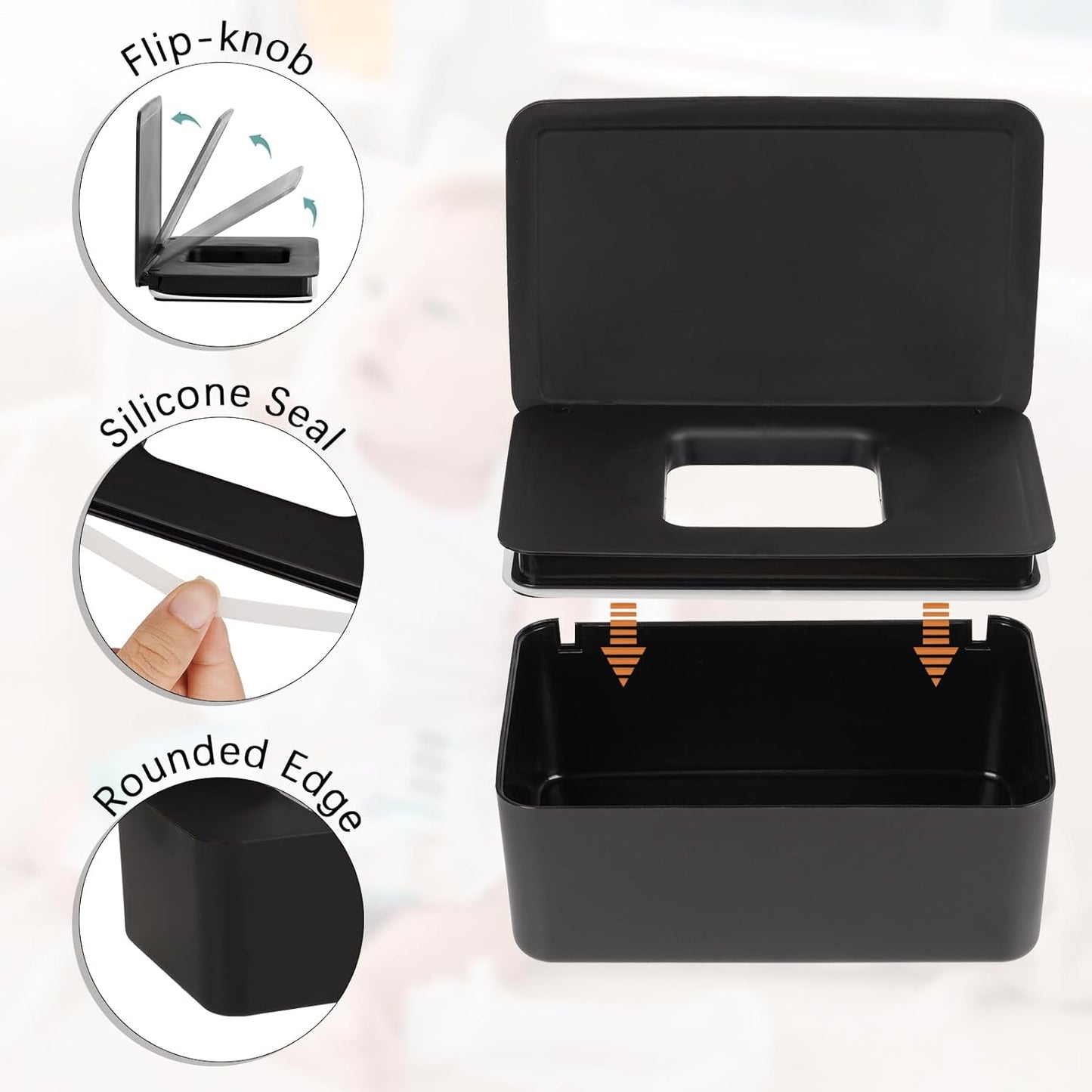 Diaper Wipes Dispenser Wipes Holder, Wipes Tissue Case Keeps Wipes Fresh Tissue Wipes Container with Lid (Black)