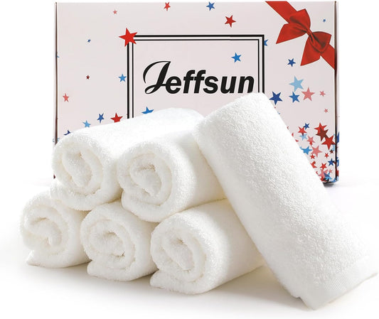 JEFFSUN Face Towels 6 Pack, 13x13 inch Extra Large White Wash Cloths on Sensitive Skin, Super Soft and Skin Friendly Bath Washcloths for Face and Body, Easy to Clean Quick Dry Facial Cleansing Cloths