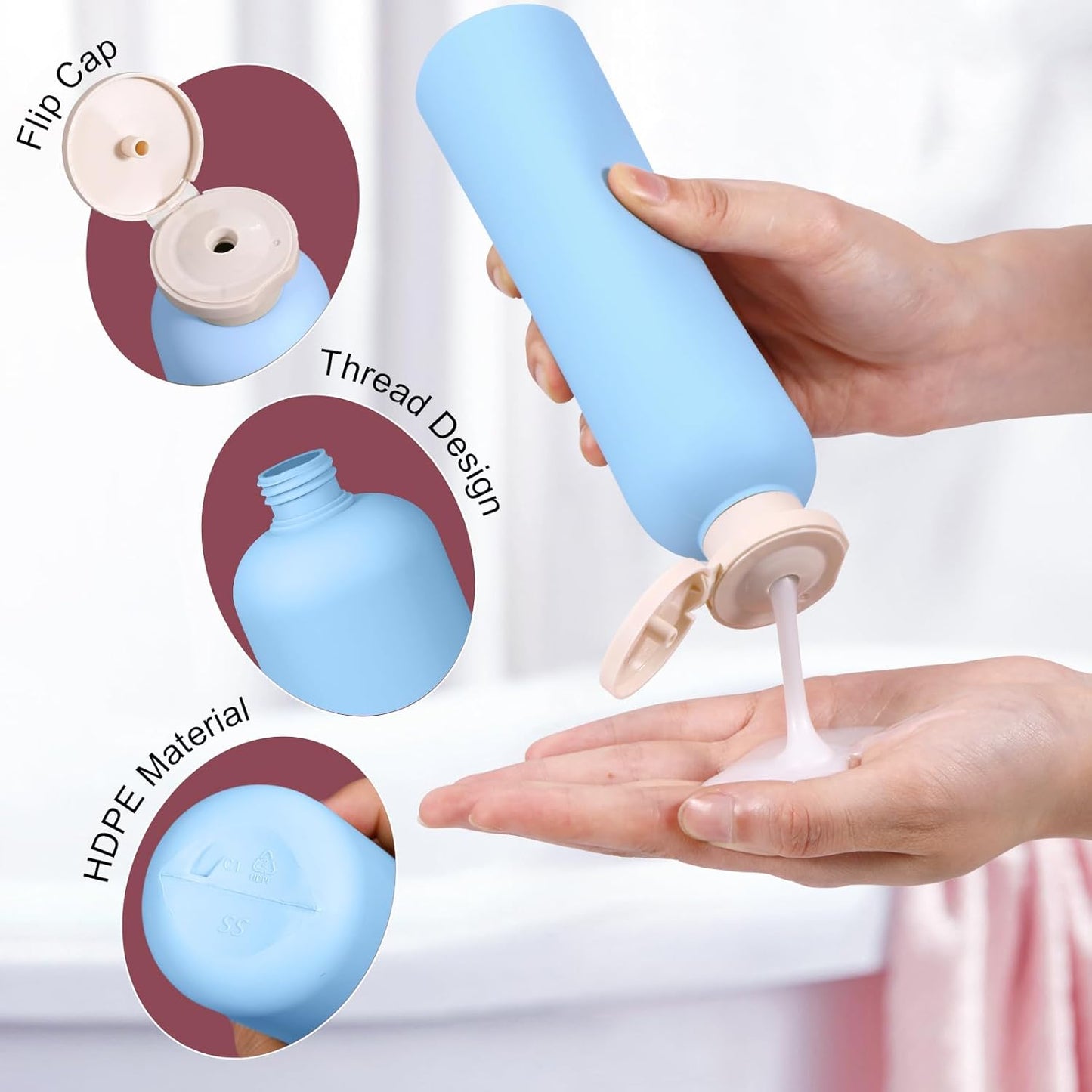 Travel Shampoo Bottle, Empty Plastic Squeeze Bottles 8.8oz with Flip Cap, Lotion Container for Toiletries Travel Size Shampoo and Conditioner