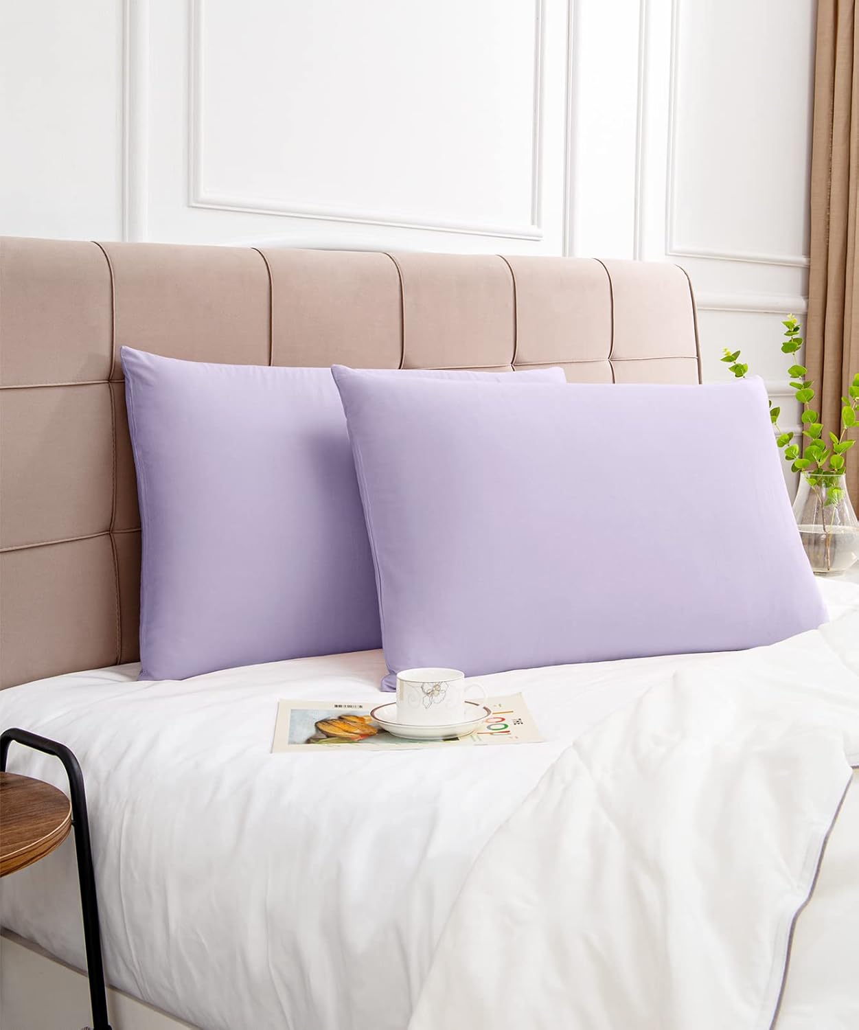 Warmstar Cotton Pillow Cases King Size Set of 2, 600 Thread Count Pillowcases 20x36 Inches, Soft Long Staple Cotton Pillowcases Breathable with Envelope Closure,Lavender