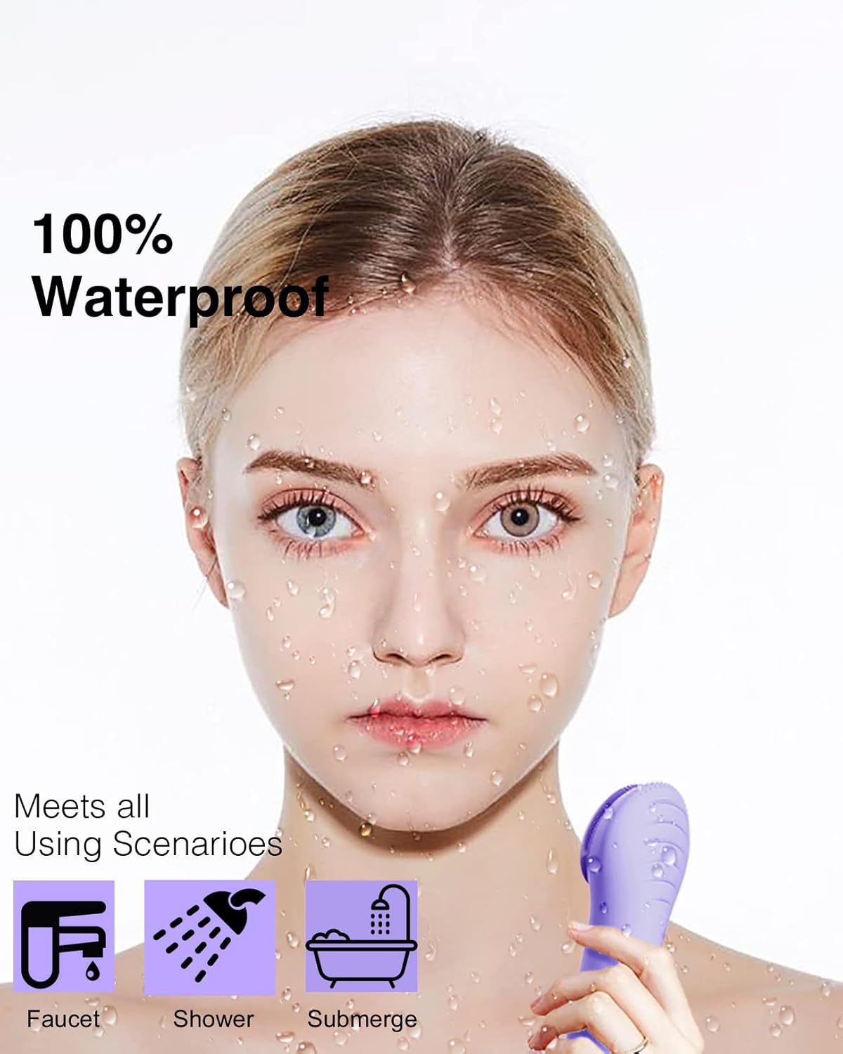 NgraCoola CLIE Facial Cleansing Brush - Waterproof & Rechargeable Face Scrubber for Men & Women, Cleansing, Exfoliating & Massaging - Violet