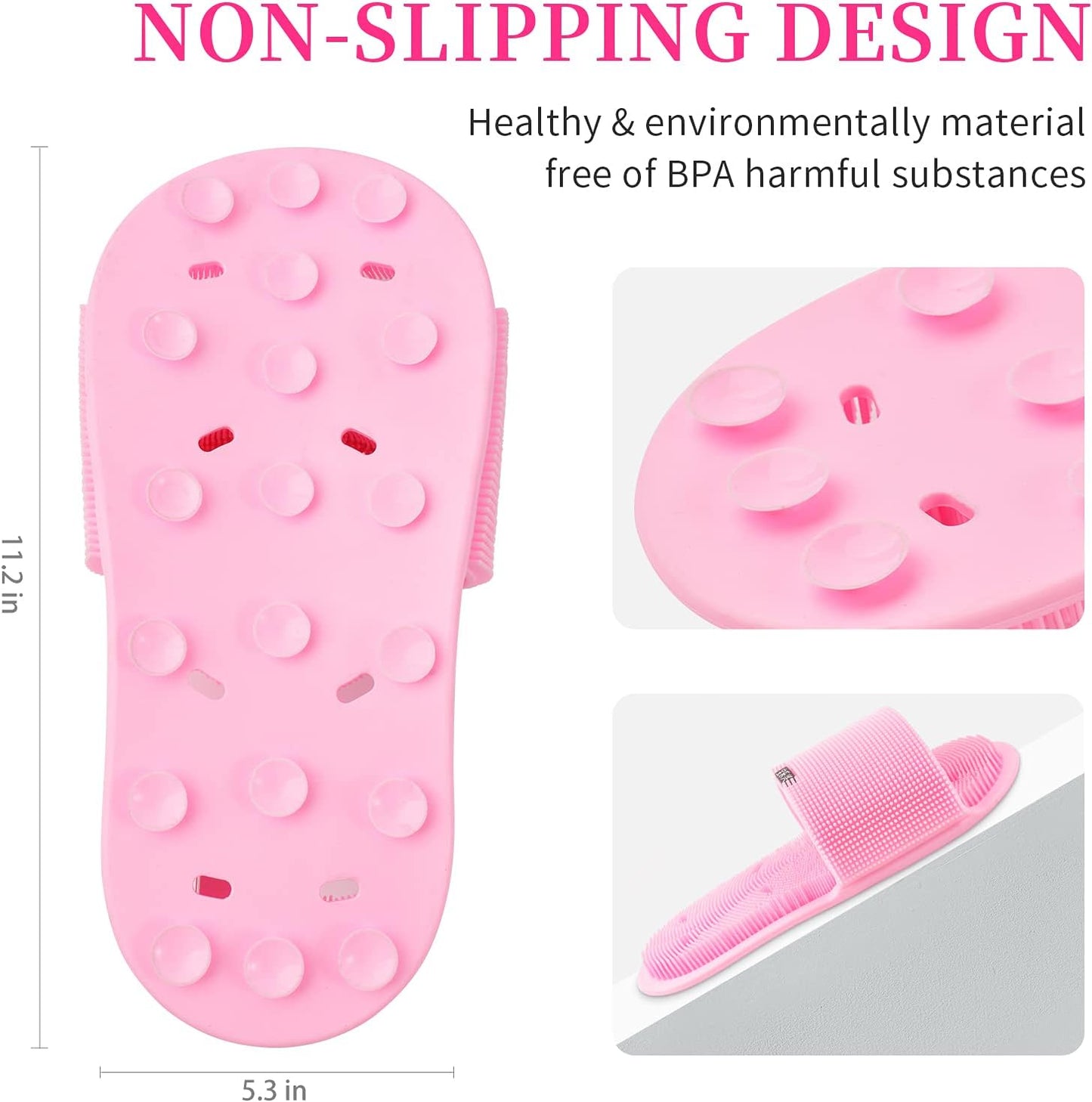Shower Foot Scrubber,Soft Silicone Bristles with Non-Slip Suction Cups - Cleans,Smooths,Exfoliates & Massages Your Feet Without Bending,Improve Circulation & Soothes Tired Feet (1PCS Pink)