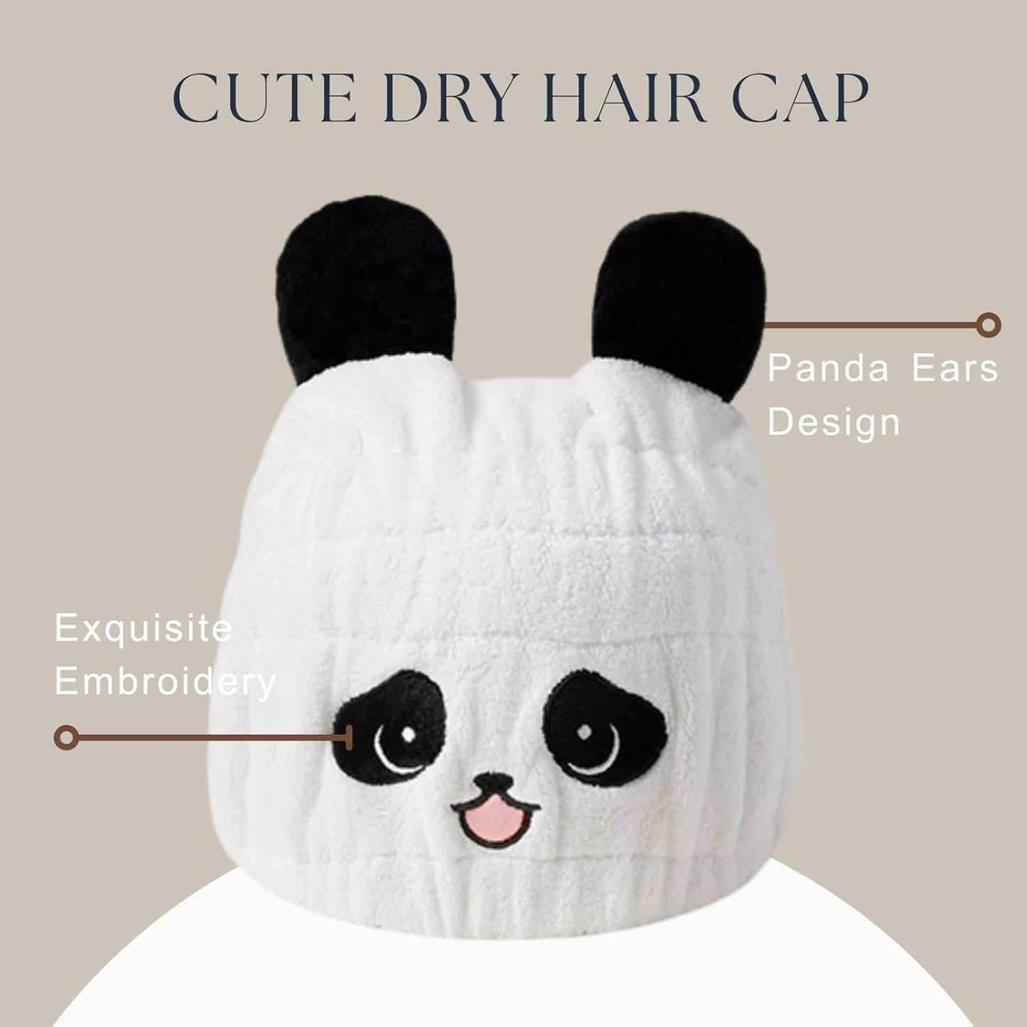 Microfiber Hair Towel Wrap for Kids, Panda Dry Hair Cap Suck Water, Absorbent Quick Girls Boys Hair Drying Towel, Lightweight Bouncy Hat Headscarf for Wet Hair