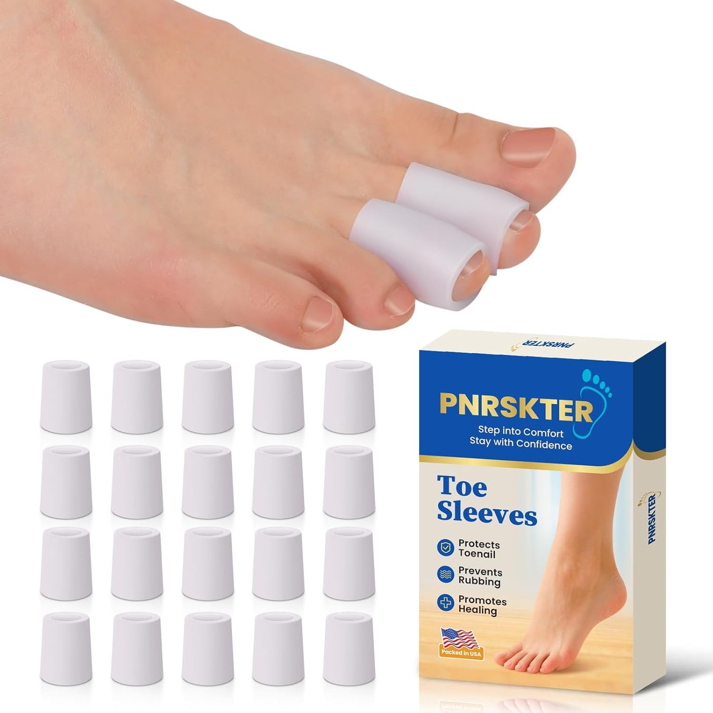 Pnrskter Silicone Toe Protectors - (12pcs for M Size) Toe Sleeve, Toe Caps for Hammer Toes, Overlapping Toes, Blisters, Calluses, Corns,Toenails Loss
